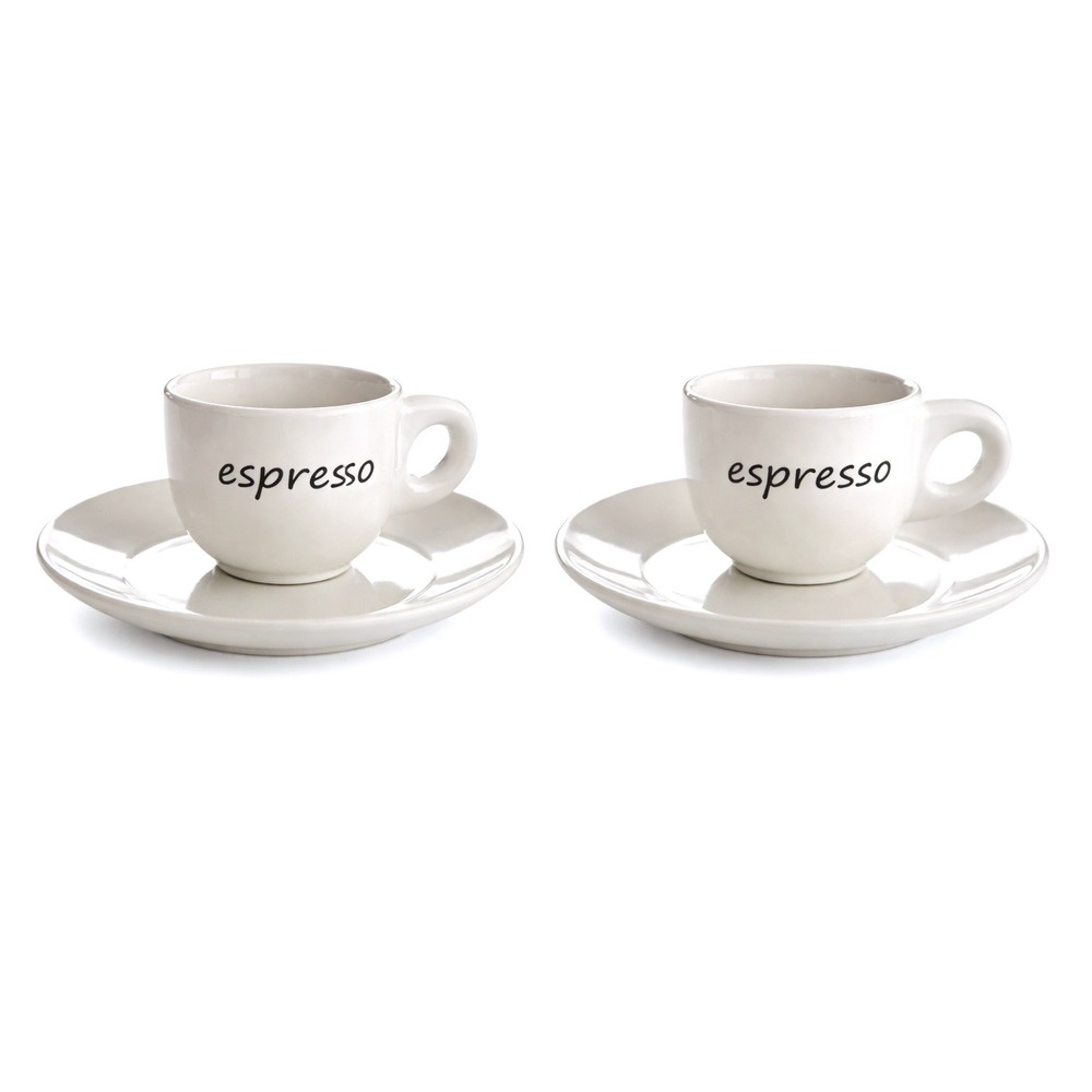 Maison Café™ White Stoneware Espresso Duo Artisan Aesthetic Cups & Saucers